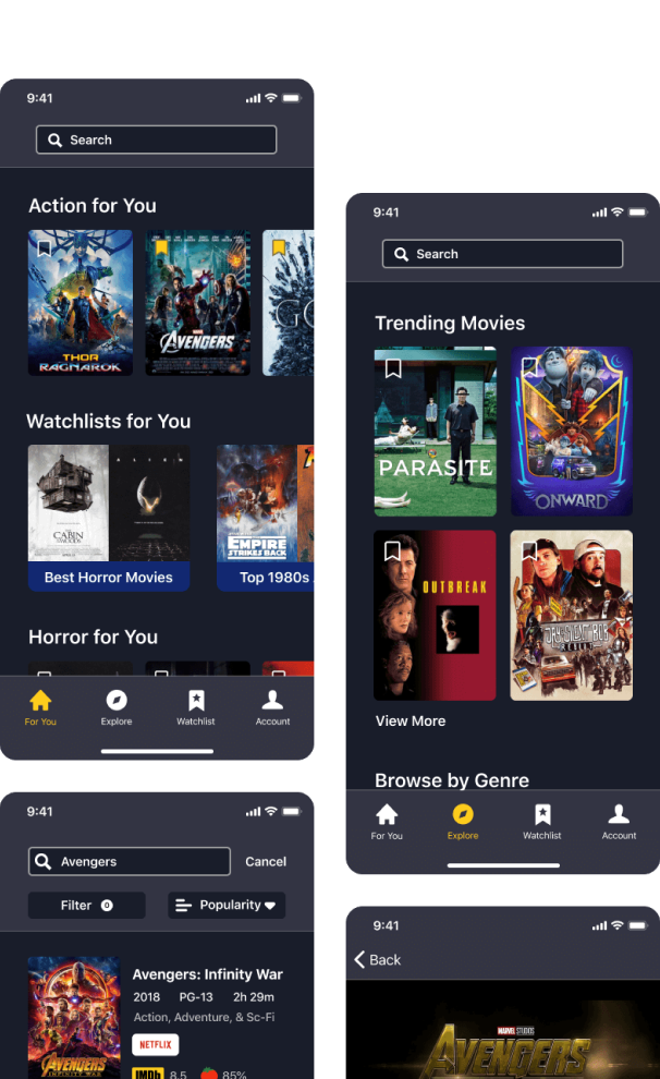 Screenshot of Spotter app home screen. An app for browsing streaming content.